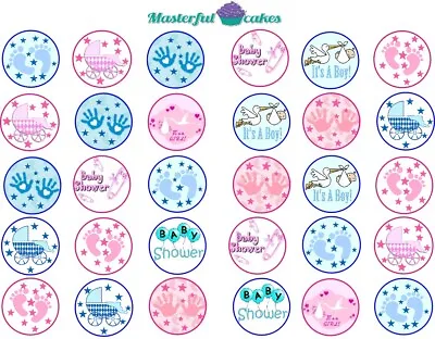 30 Mixed Colour Baby Shower Edible Rice PaperIcing Precut Wafer Cupcake Topper • £2.45