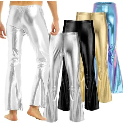 Men 70's Retro Costume Bell Bottom Disco Pants Flared Hippy Trousers Clubwear • £19.89