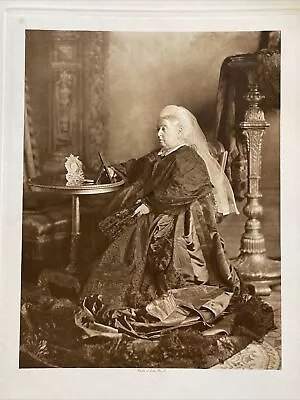 Antique Print England Older Queen Victoria Seated With/ Photos & Fan • $32.98