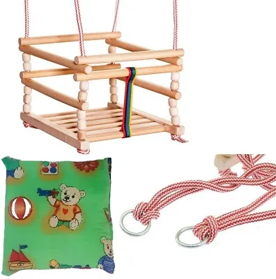 Baby Children Kids Indoor Wooden Rope Swing Door Bouncer Natural With Cushion • £20.87