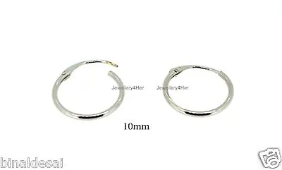 Child Kids 9ct White GOLD Tiny Small 10mm Top Hinged Hoop Sleeper Earrings Pair • £18.99