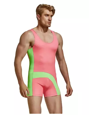 £13.46 • Buy Mens Sexy Small Pink Lime Black Nylon Lycra Singlet Leotard Bodysuit Gay UK