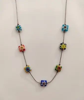 Magnolia Israel SIGNED 925 Sterling Silver Millefiori Glass Beads Chain Necklace • $60