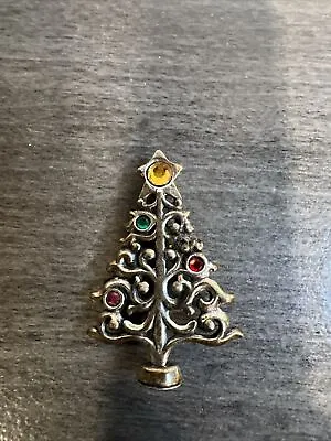 925 S C Sterling Silver Christmas Tree Brooch With Jewels • $35