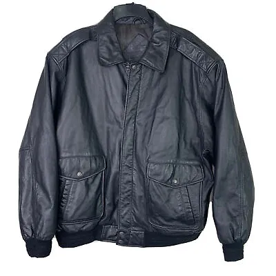 VTG Roundtree & Yorke Leather Mens Black Leather Zip A-2 Piolet Jacket-XL-G2-7 • $50