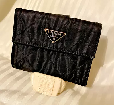 PRADA Logo Plate Quilted Nylon Bifold Wallet Purse • $75