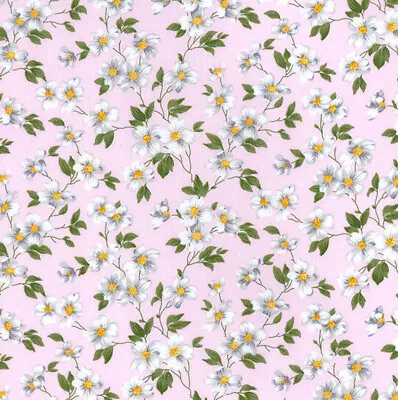 Cotton Fabric - Pretty Daisy Floral On Pink - Craft Fabric Material Metre • £5.99