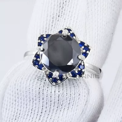 3Ct Round Cut Certified Black Diamond Ring 925 Silver-VIDEO • $60