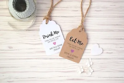 £1.29 • Buy Drink Me Or Eat Me Personalised Wedding Favour Tags With Rustic Twine