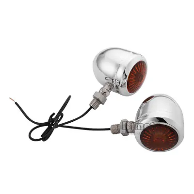 Chrome Motorcycle Bullet Retro LED Turn Signals Amber Light For Cafe Racer • $8.98