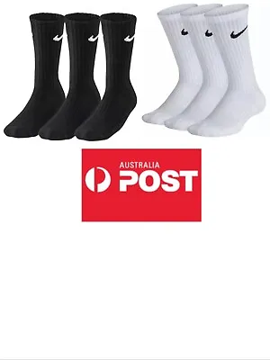 3-Pack Unisex Nike BLACK/WHITE Cotton Cushioned Crew Socks Men's M6-8/L8-12 • $21.99