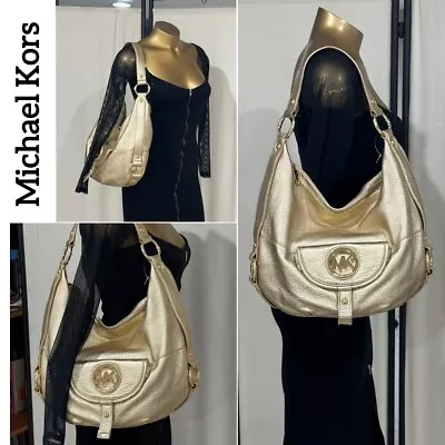 Michael Kors Fulton Gold Metallic Leather Large Hobo Shoulder Bag Purse • $65