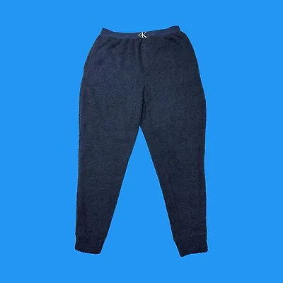 Calvin Klein Mens Size Medium Logo Lounge Tapered Cuffed Soft Blue Plush Pants • $39.98