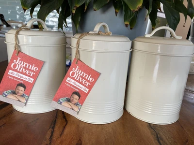 $20 • Buy Jamie Oliver Rare Vintage Look Cream All Purpose Tin Containers X 3 Never Used