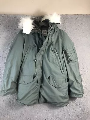 US Military Type N-3B Extreme Cold Weather Parka Mens S Green Zip Up Fur Hood • $99.88