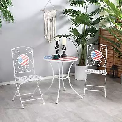 3pc Outdoor Patio Dining Set Folding Chair 2 Table American Flag Mosaic • $109.99