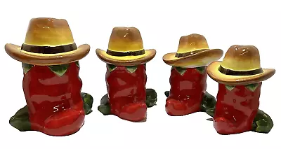 Ackusa Red Chili Pepper Wearing Cowboy Hat 4 PC Cookie Jar Canister Set Mexican • $79.95