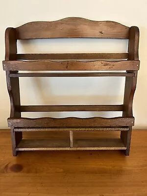 Vintage Wooden Spice Rack Herb Cabinet Shelf 2 Tiers Wall Or Counter Scalloped • $14.95