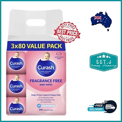 $14.50 • Buy Curash Baby Wipes Fragrance Free 3 X 80 Value Packs Soap & Paraben Free