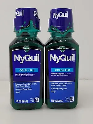 2 PACK Vicks NyQuil Cold & Flu Night  Liquid 8 Fl Oz Exp 07/2024 Sealed New • $18.99