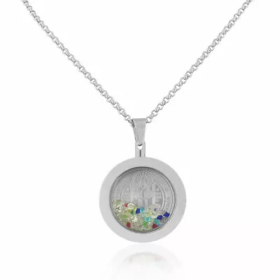 Stainless Steel Silver-Tone Multicolor CZ Religious Pendant Necklace 22  • $19.99
