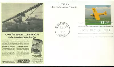 1997 First Day Of Issue - Postage Stamp - Piper Cub - Mystic • $4