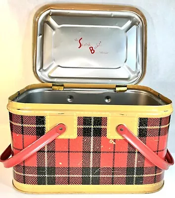 1950’s Skotch Basket Designed By Petra Cabot Vintage Red Plaid Tin MCM ~ Kitsch • $89