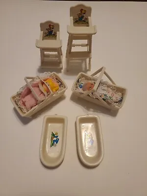 Vintage 1982 Meritus Barbie Clone Twin Baby Dolls With Carriers/High Chairs/Tubs • $38.95