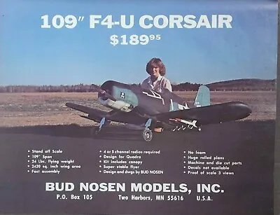 F4-U CORSAIR RC Airplane Vintage 1981 Print Ad Bud Nosen Models • $17.99