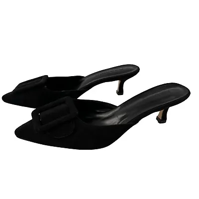 Axellion Pumps 8 Pointed Toe Low Heel Sandals Black Kitten Buckle Witch Shoes • $18.97