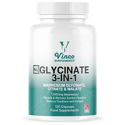 Magnesium Glycinate 3-in-1 Complex 2000mg Magnesium Supplements High Absorption • £16.99