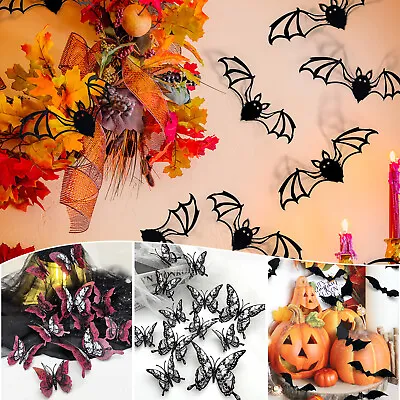 $12.99 • Buy 3D Black Bats Skull Butterfly Wall Stickers Halloween Decorations PVC Decal 2023