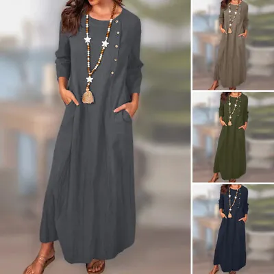 $32.66 • Buy ZANZEA Womens 3/4 Sleeve Plain Summer Loose Abaya Oversized Kaftan Long Dress AU