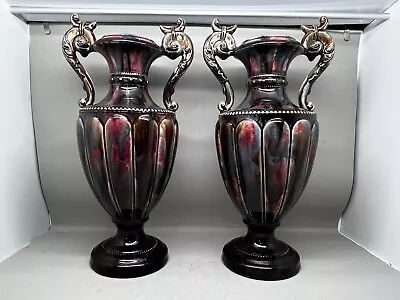 Pair Antique(?) Glazed Ribbed Vases / Urns Very Attractive Glaze (P-4224 207) • £65