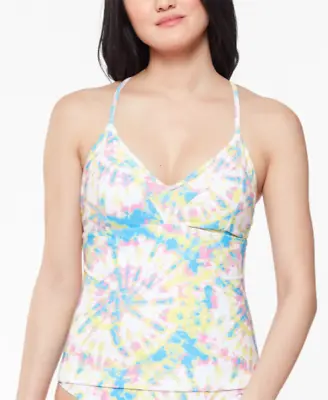 $29.99 • Buy Jessica Simpson SPRITZ MULTI Tie-Dyed Crossed-Back Tankini Swim Top 21454 L NWT