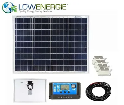 50w Poly Solar Panel Battery Charging Kit Controller Mounting Bracket SetK2 Intl • £49.99