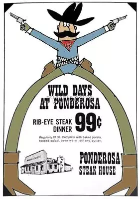 PONDEROSA STEAK HOUSE 2  X 3  Fridge MAGNET Vintage Art FAST FOOD • $8.25