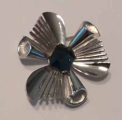 Vintage Crown Trifari Silver Blue Rhinestone Pin Brooch • $29.99