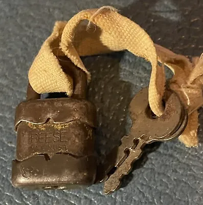 Vintage Tiny Miniature Reese Padlock Lock 2 Keys 1  1/4  X 5/8  U.S.A. Works • $8.75