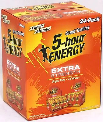 5 Hour Energy Shot Peach Mango Extra Strength 24 Ct Box 1.93 Oz Bottles Five Hr • $62.99