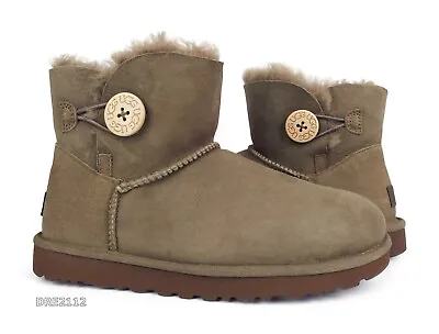 UGG Mini Bailey Button II Hickory Fur Boots Womens Size 8 *NEW* • $109.20