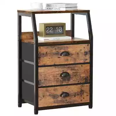 Furnulem Nightstand With 3 Drawers And 2-Tier Shelf Fabric Small Best Dresser • $60