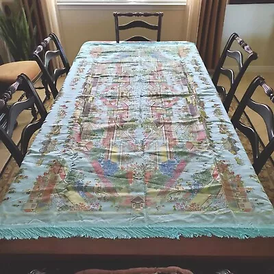 Vintage Gorgeous  Brocaded Flowers  Chinese Silk Tapestry Tablecloth 80 X54  • $449