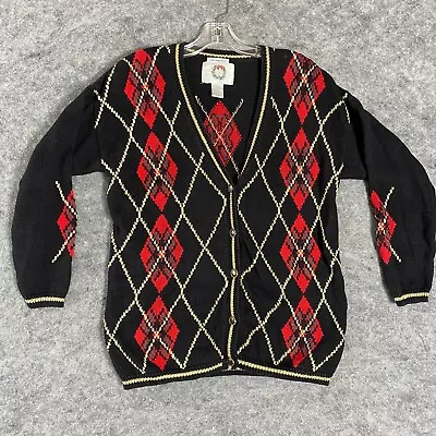 VIntage Christopher And Banks Christmas Sweater Size S Hand Embroidered Argyle • $22.97