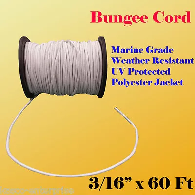 3/16  X 60 Ft (20 Yard) Premium Marine Grade Bungee Shock Stretch Cord UV Wht  • $15.95