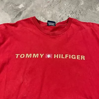 Vintage Tommy Hilfiger Spell Out Logo T Shirt 90s Men’s XL Swiss Flag • $14.99