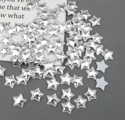 Padded Silver Star Embellishments Set Of 20 2cm Metallic Fabric Stars Xmas • £3.40