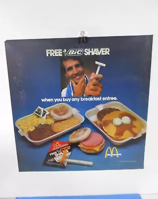 1980 McDONALD'S  BREAKFAST ENTRES FREE BIC..  21 3/4 X 21 3/4 TRANSLITE POSTER • $38