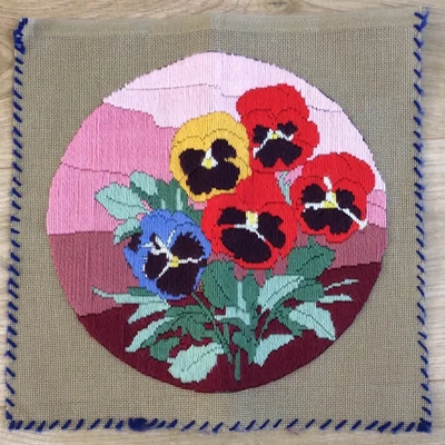 Vintage Finished Long Stitch Viola Canvas • £5