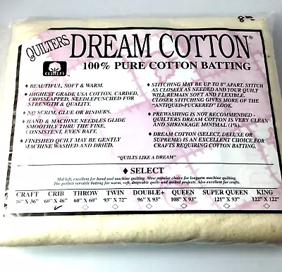 Quilters Dream 100 % Cotton Batting 60 In X 46 In Soft Warm New • $18